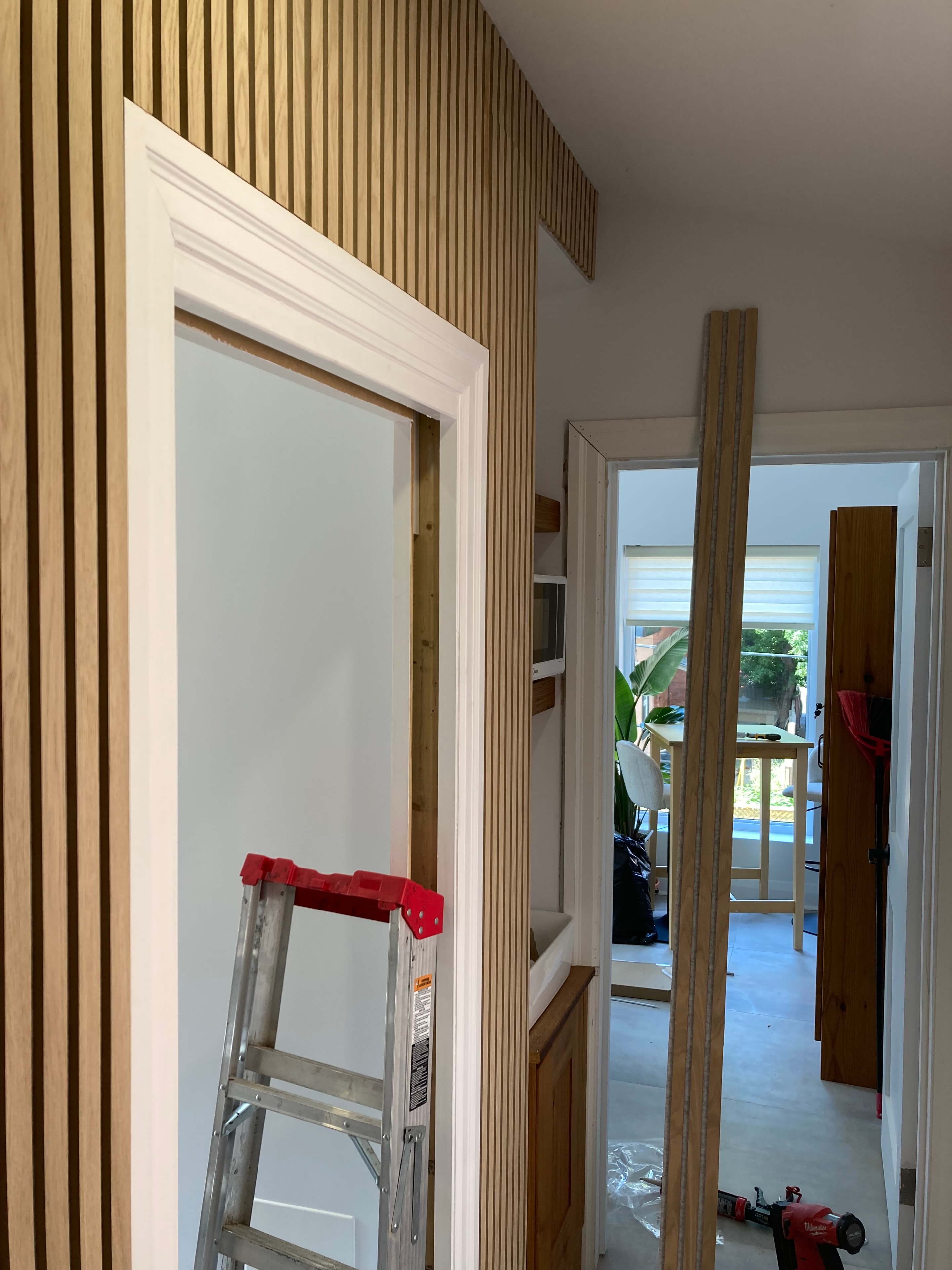 Slatted wood feature wall installation